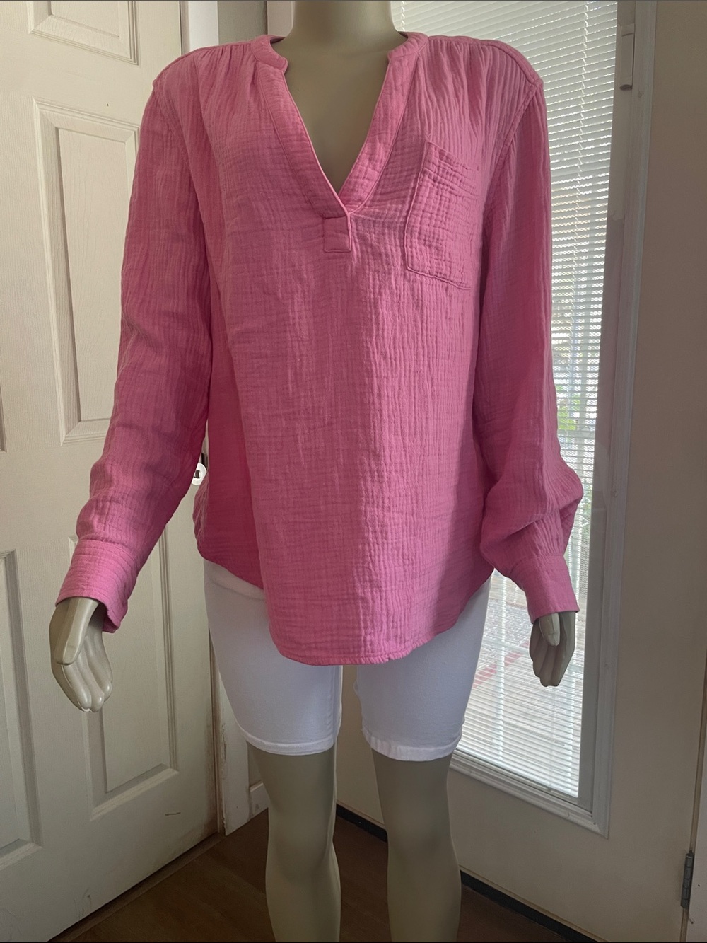 GAP Pink Textured V-Neck Long Sleeve Tunic